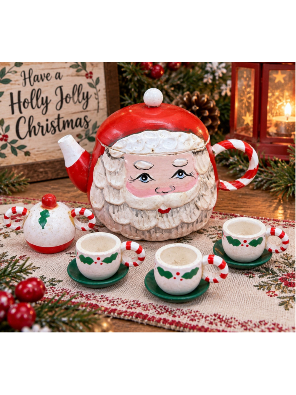 Vintage Midwest Imports Cannon Falls Santa Teapot Mini Tea Set Christmas Decor